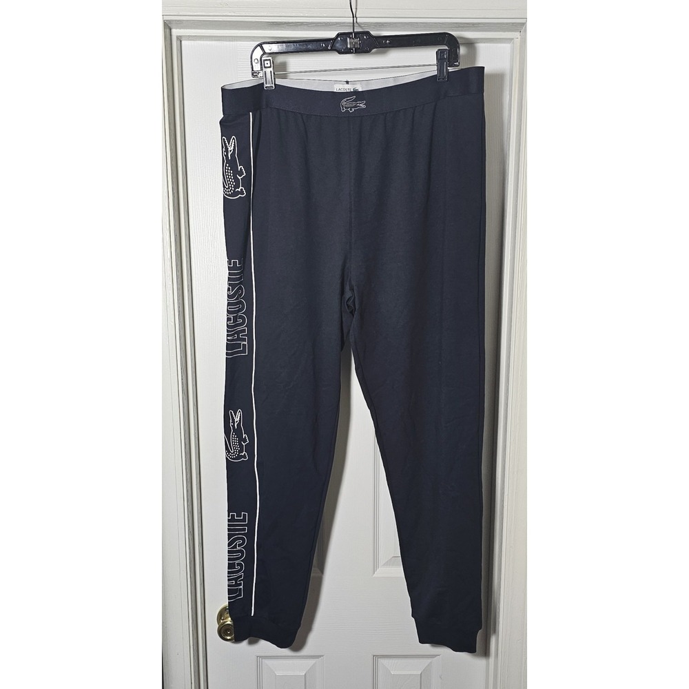 NWT Lacoste CROCODILE LOGO Cotton Stretch Knit Pajama Lounge Pants XL Black